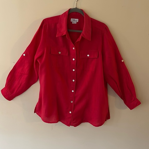 Chaus Dark Pink Button Down Shirt With Collar Long Sleeve 100% Linen Size 14W - Picture 10 of 10